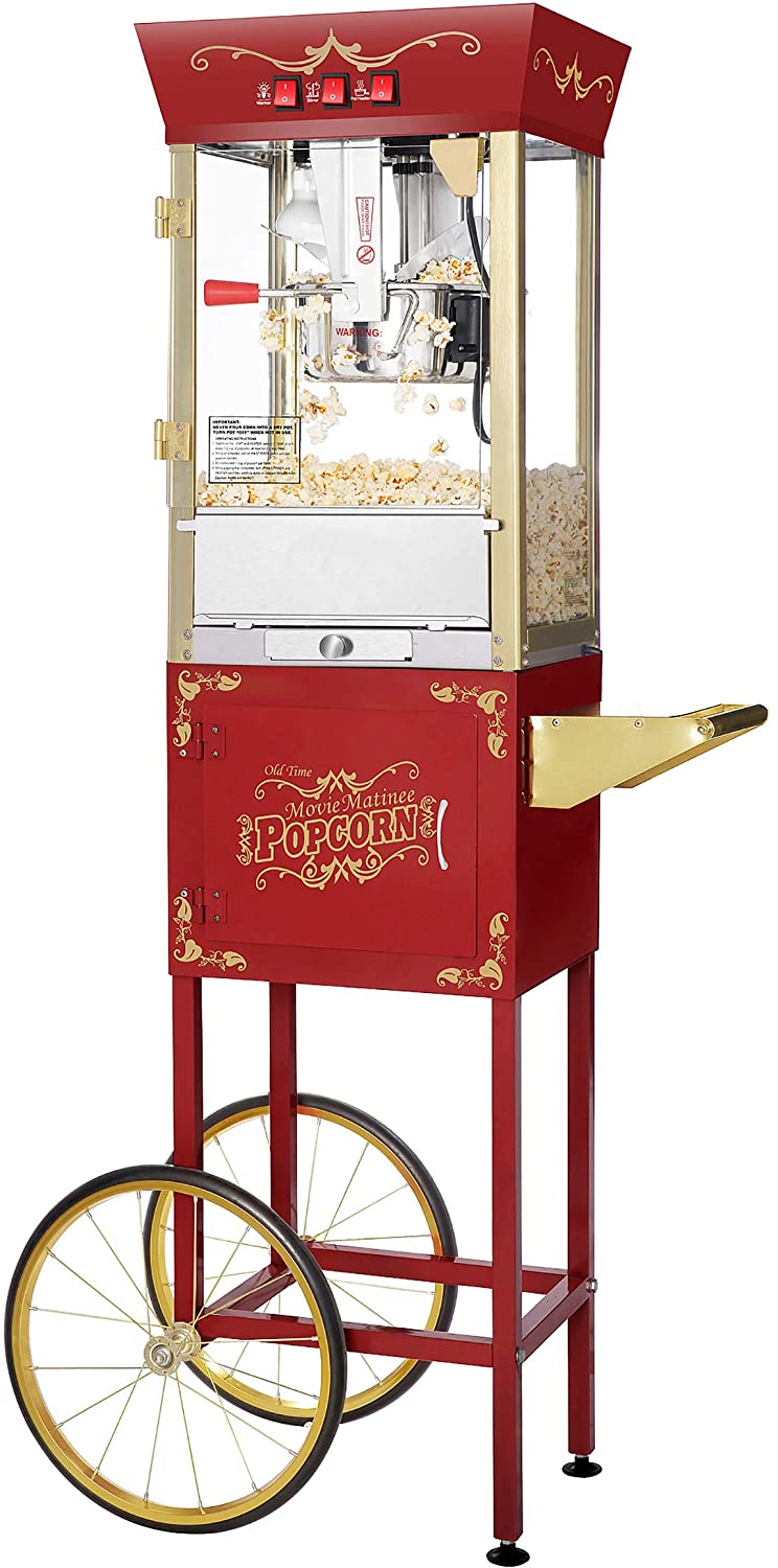 Great Northern Popcorn Red Matinee Movie 8 oz. Ounce Antique Popcorn Machine  and Cart – partyrentals